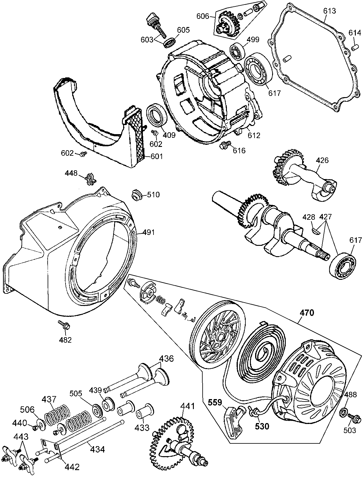 Cam Shaft, Recoil & Cover Diagram and Parts List for PCI5000-AR Type 1 Porter Cable Generator